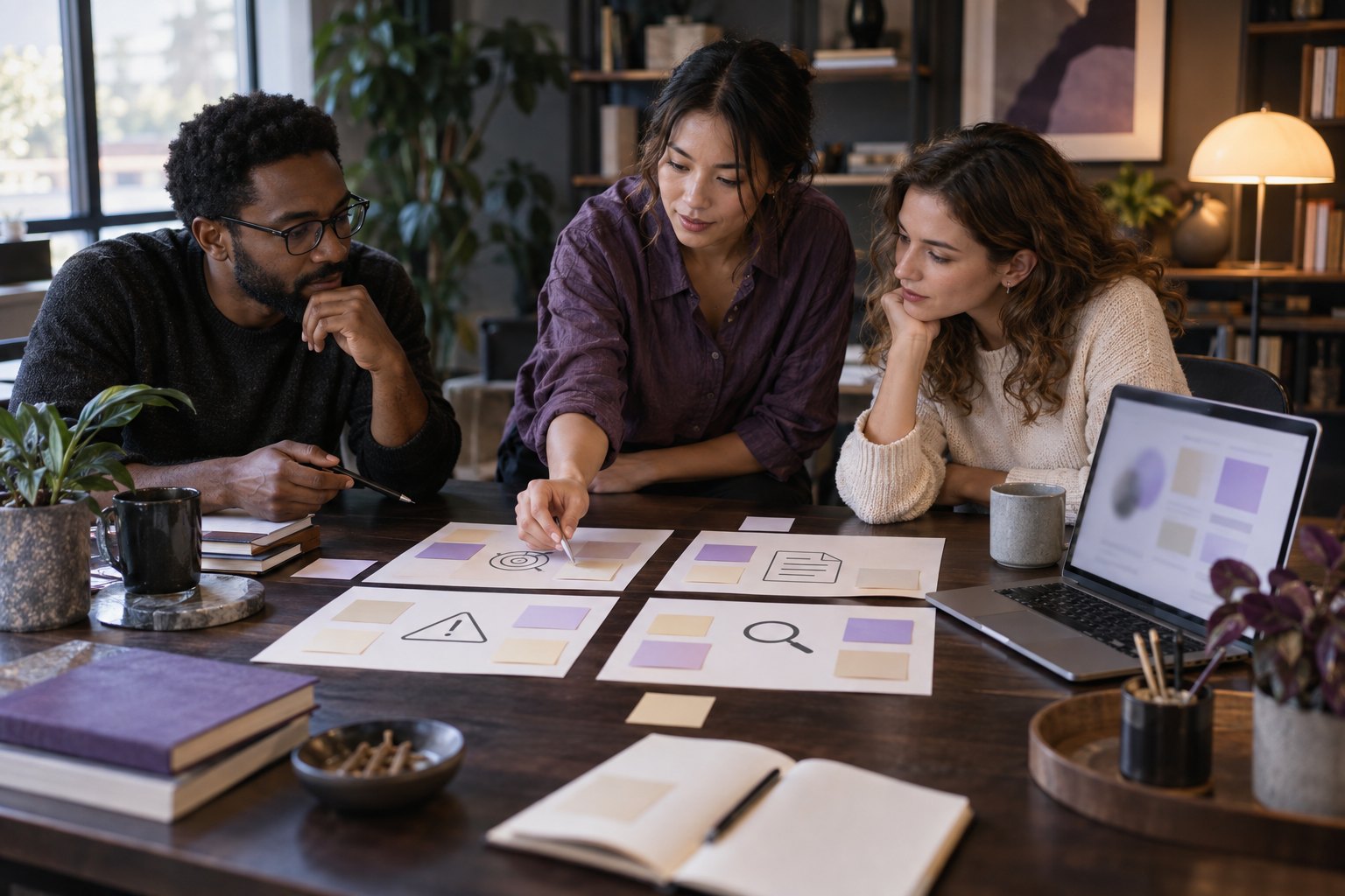 A team turns scattered notes into a structured brief with an objective, context, constraints and review criteria.