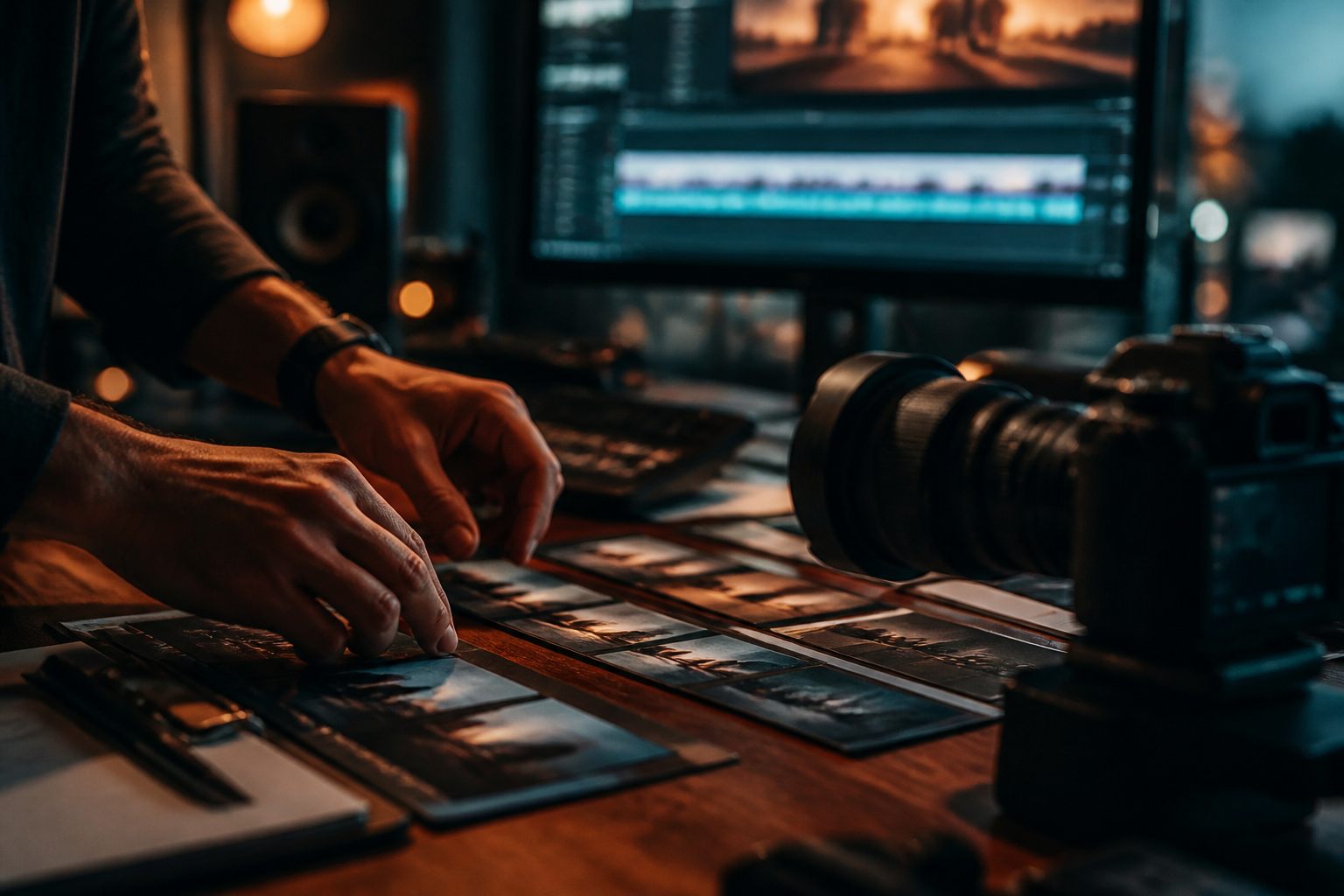 Un studio de production vidéo avec une caméra et une préparation de séquence.